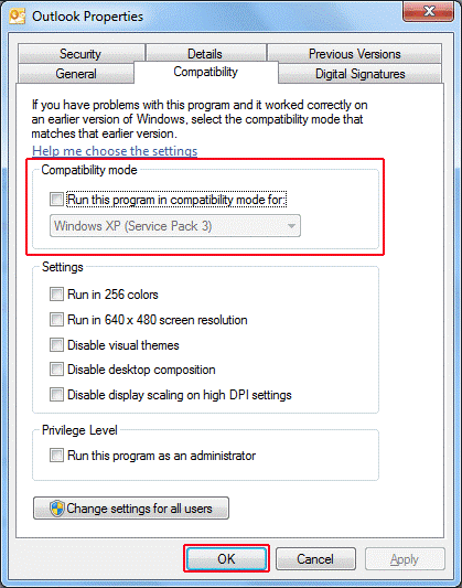 Compatibility mode switch off