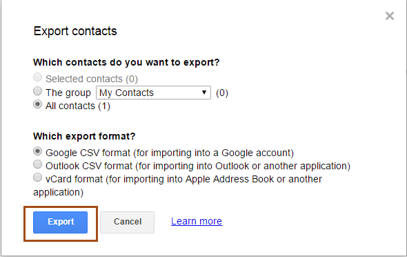 Export Google Contacts